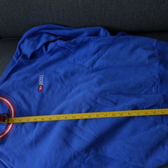Diesel Blue Sweatshirt w/ Red & White Collar 100% Cotton Made in Greece Size S - Picture 8 of 11